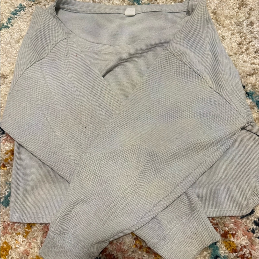 Hollister Gilly Hicks Gray Waffle Knit Cropped Sweated